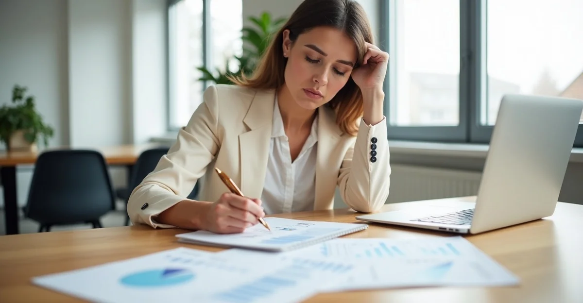 Decisor PMI svizzera valuta più preventivi di agenzie di marketing con dashboard analytics su MacBook in un ufficio moderno a Locarno